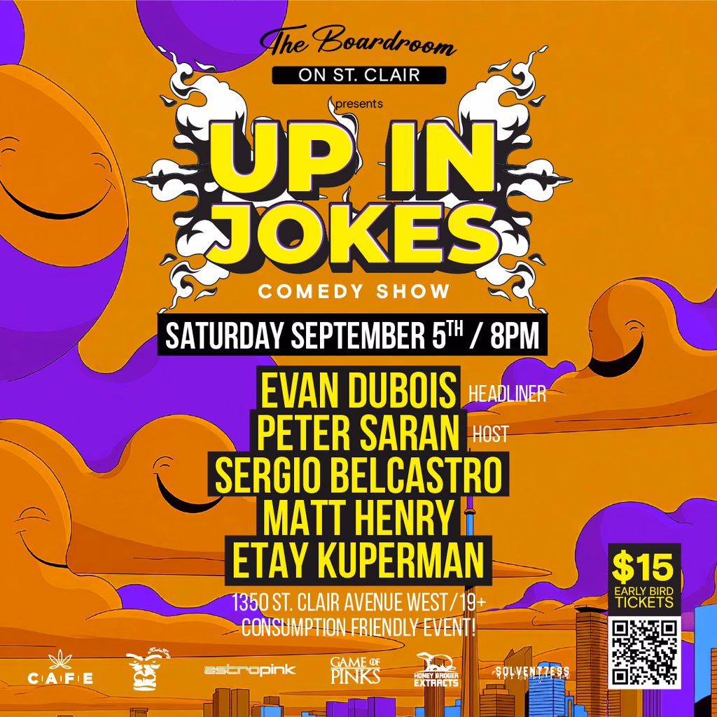 Up In Jokes_sept5_sq Up in Jokes comedy show poster – The Boardroom Comedy Club, 1350 St. Clair Ave West, Toronto, Sat Sept 5 8PM